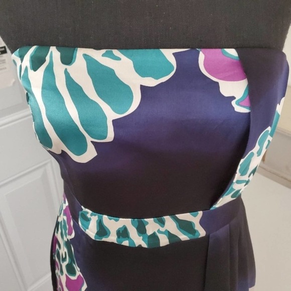 TIBI Anthropologie  Sz 2 Silk Dress Strapless Blue Teal Purple Floral - Picture 8 of 10